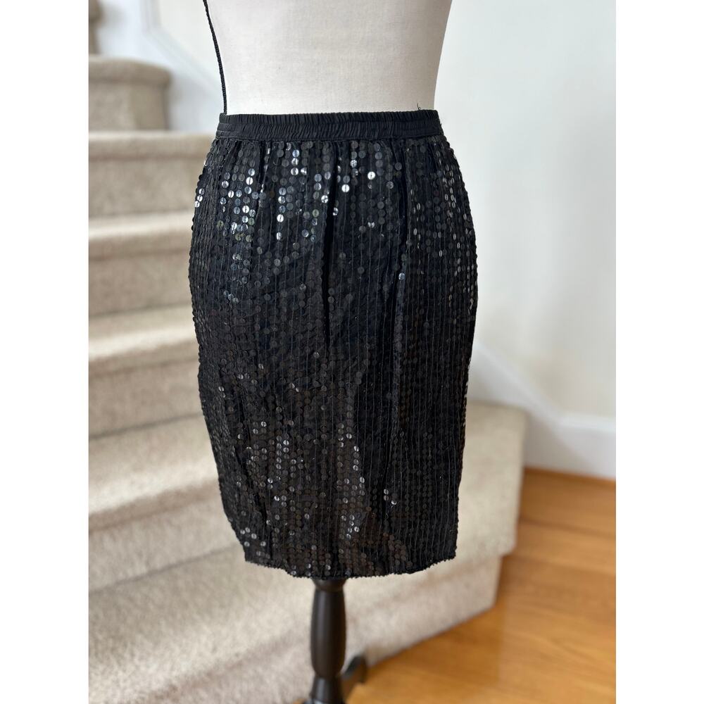 Vintage 90s Black Silk Sequin Straight Mini Skirt Whimsygoth Grunge Fairy